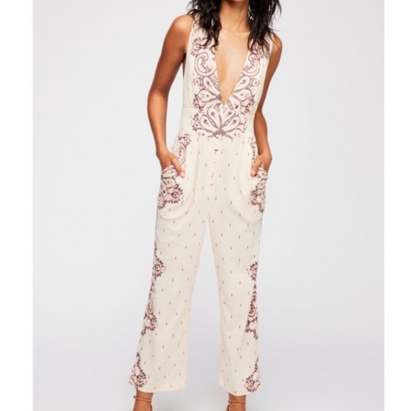Free People Pants - Free People Cream Setting Sun Jumpsuit